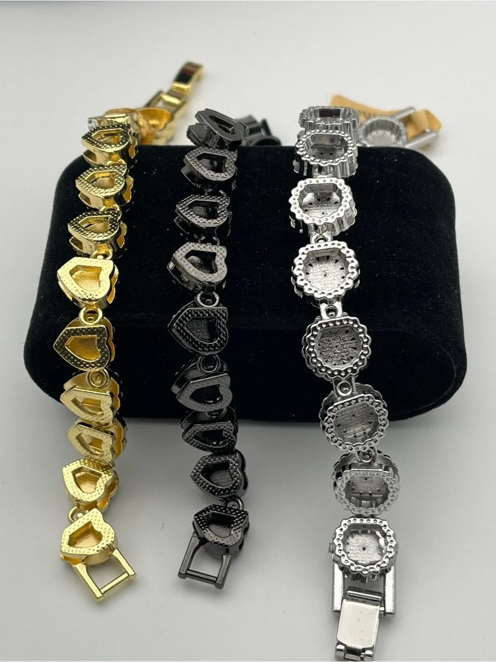 Trio of Crystal & Copper Accent Bracelets - Pink, Gold & Silver